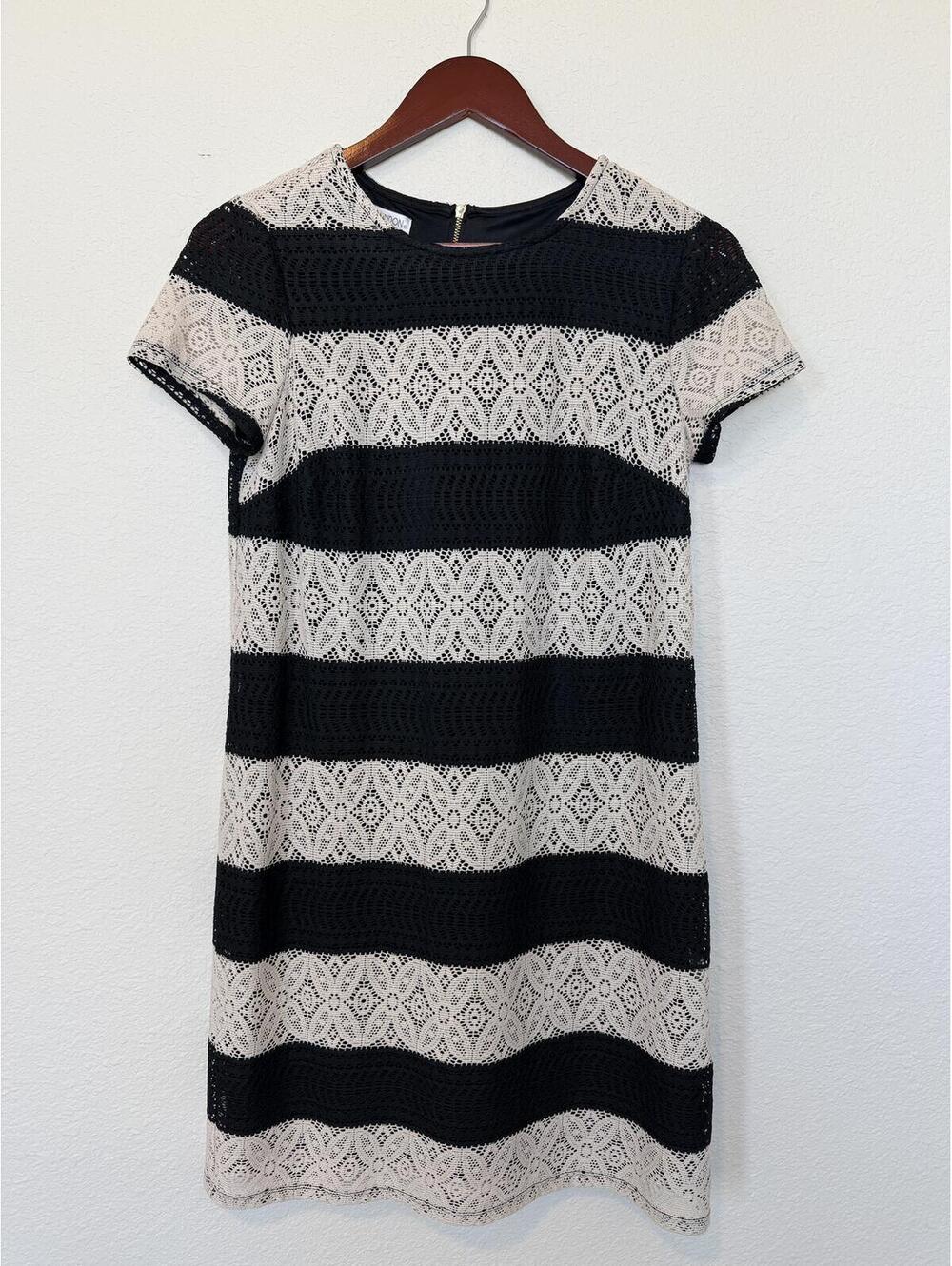 Maggy London Petites Black and White Lace Striped Dress Size 8P